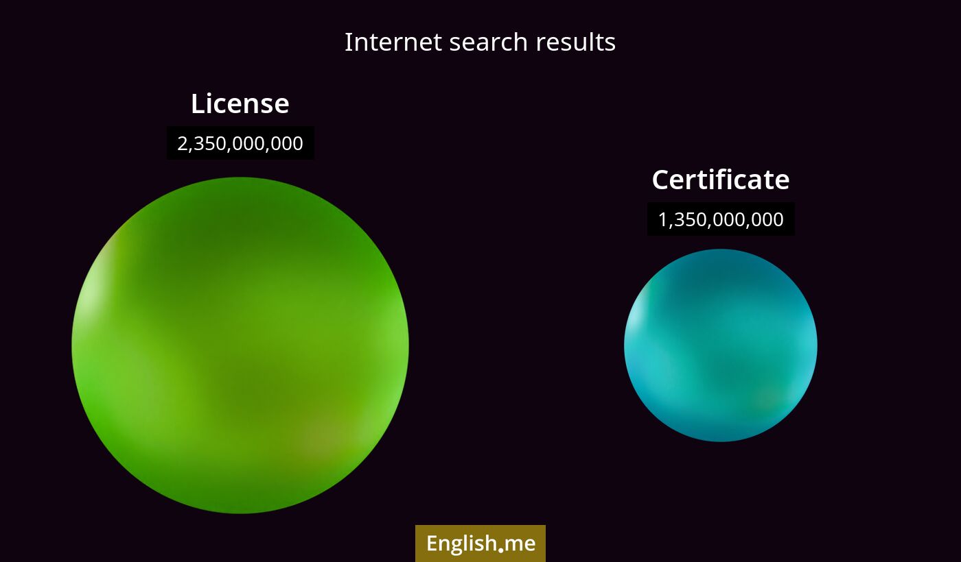 Internet search results for license) and certificate