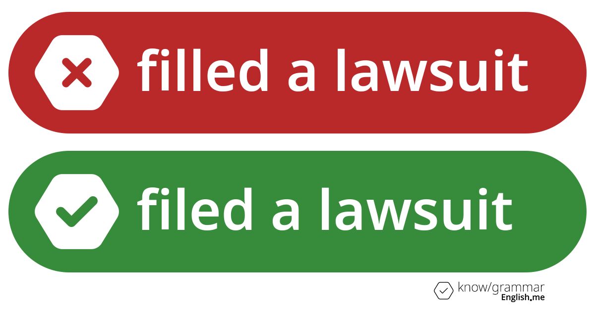 Pourquoi "filled a lawsuit" est incorrect en anglais?